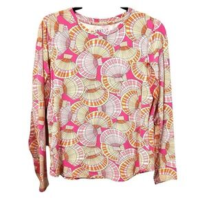 IBKUL Womens Long Sleeve Seashells Orange Pink UPF Mesh Sleeves Activewear Large